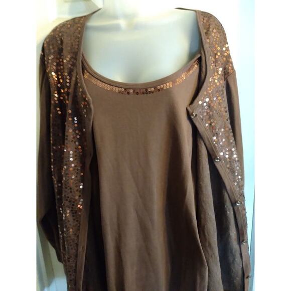 Quacker Factory Cardigan Over Tank Brown Sequined 1 Pc. Looks Like 2 Sz 3X - Picture 4 of 10